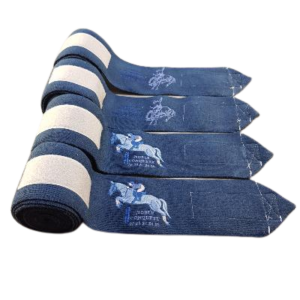 cheval_de_troyes_bandes_de_repos_bleu_de_prusse_br1-2 Bandes de repos cheval - bleu de prusse - poneys et petits chevaux broderie 1 détail.